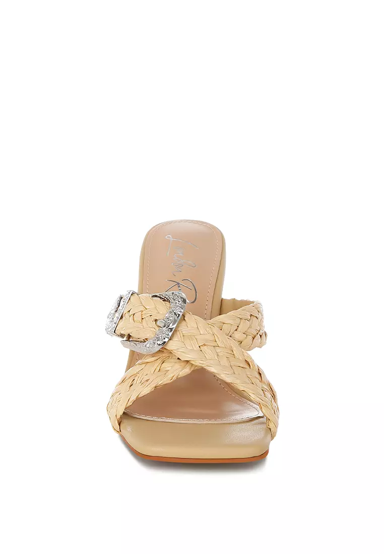 Braided Criss-Cross Strap Sandals In Beige