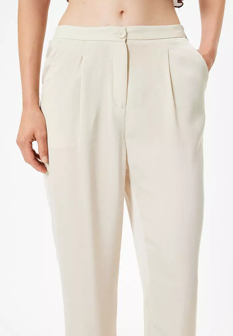 Carrot Cut Fabric Trousers Aerobin Satin Pocket Pleated Detailed