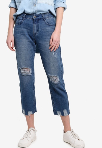 購買流行something Borrowed Ripped Boyfriend Cut Jeans Zalora 台灣