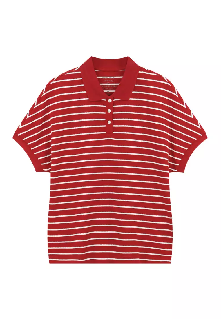 Women's Loose Short Sleeve Stripe Polo 05316373