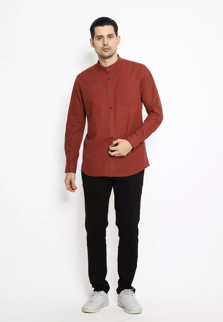 MAGINOT Kemeja Pria KOKO Basic Polos Lengan Panjang RED BROWN