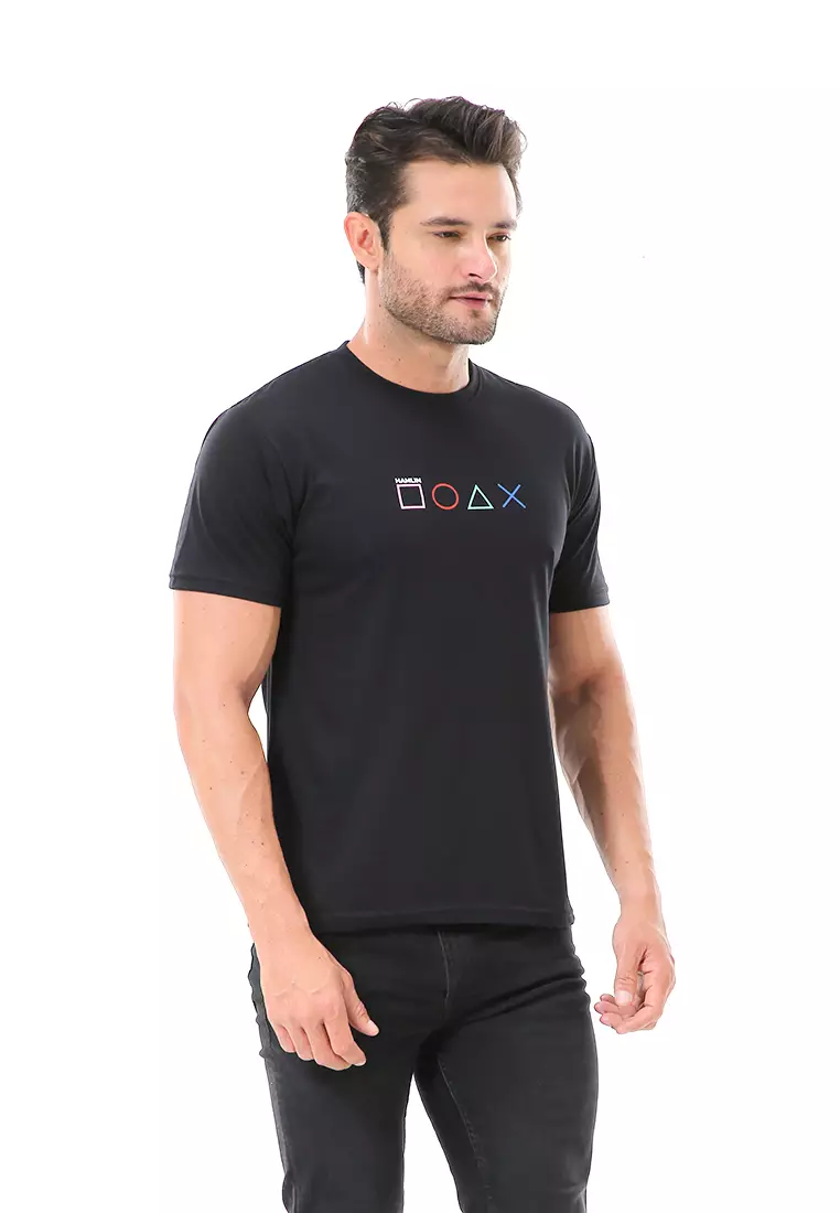 Aisley Kaos Pria Lengan Pendek Motif Game Ready Tshirt Kasual Material Cotton ORIGINAL - Black