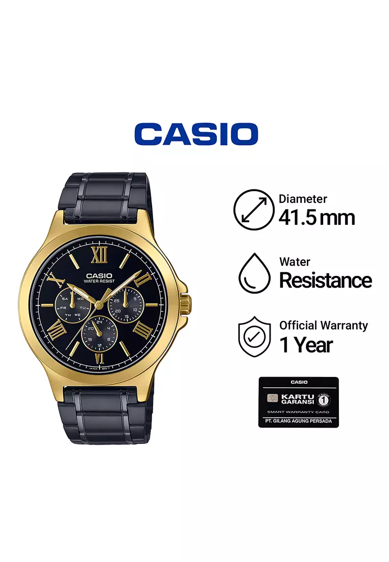 Casio - Jam Tangan Analog Pria - Gold Black Stainless Steel - MTP-V300GB-1A