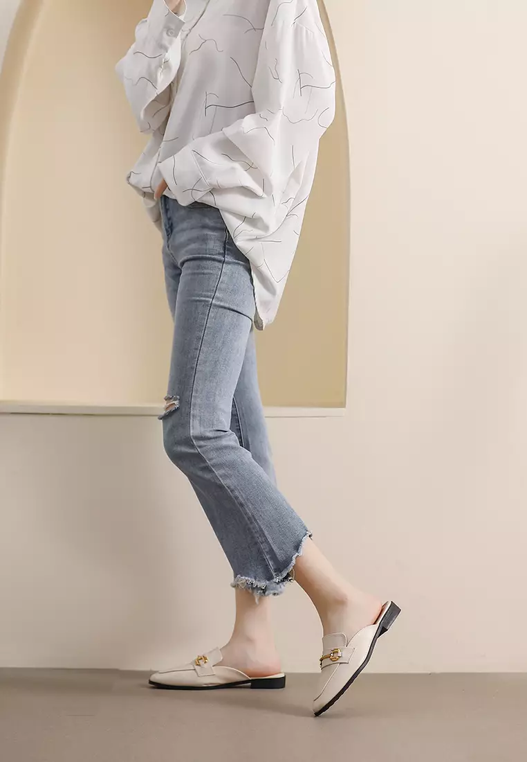 Horsebit Synthetic Leather Mules WW340-6