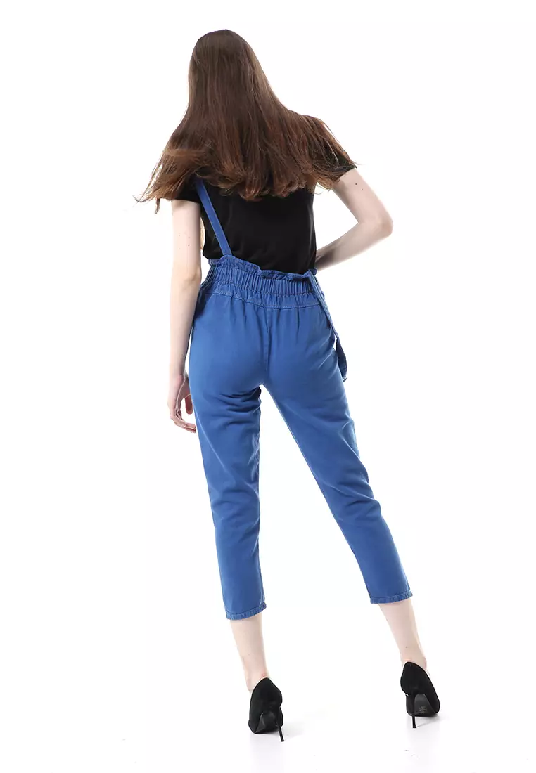 Vini Jeans Jumpsuit Kodok Wanita Sleeveless - Navy