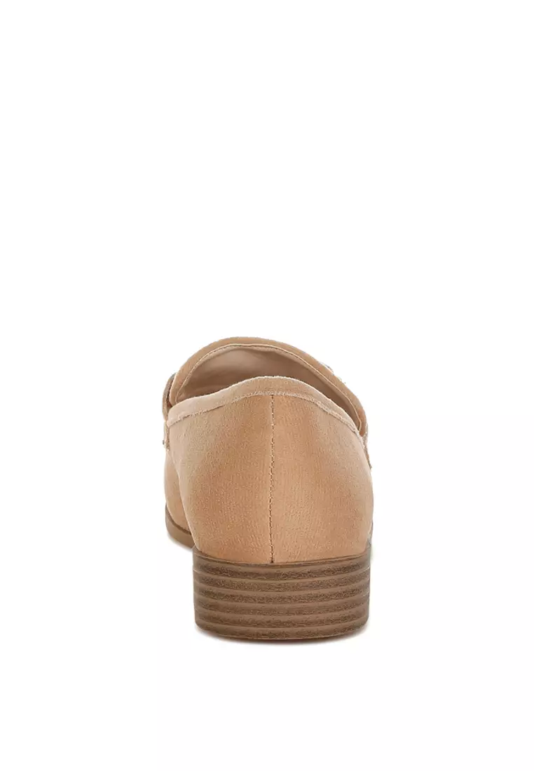 Sepatu Loafer Horsebit Berhias Berlian Imitasi Warna Beige