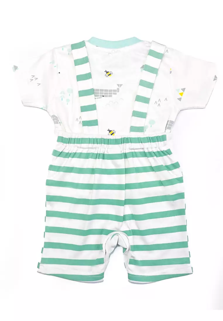Buy Toffyhouse Toffyhouse green striped dungaree with tshirt set