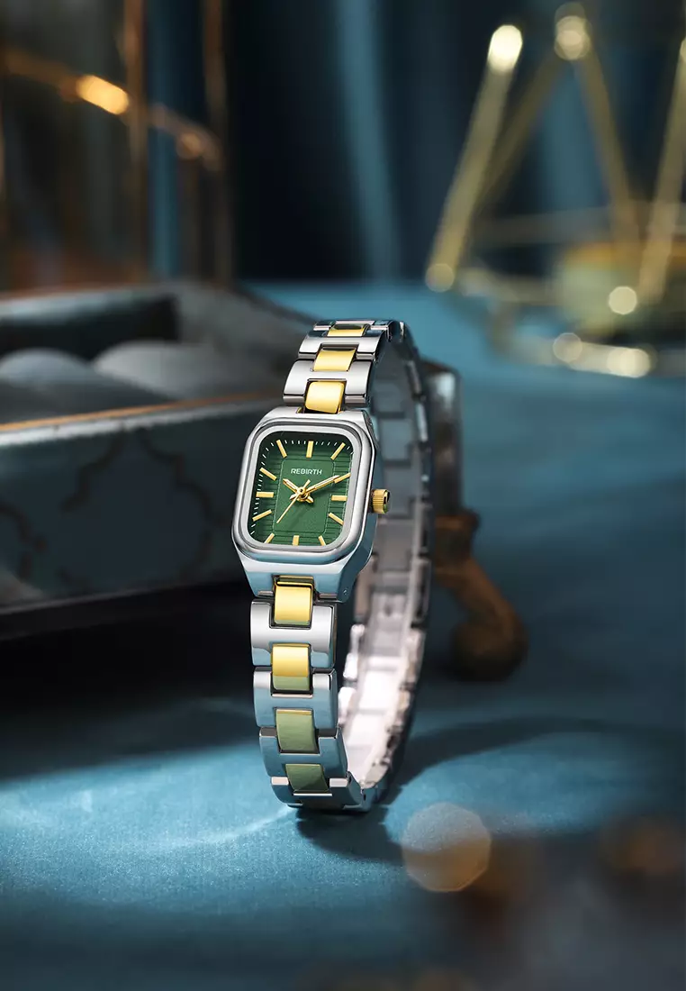 Jam Tangan Wanita Original Korea Fashion Anti Air Tali Stainless Steel Jam Tangan Cewek  gold green