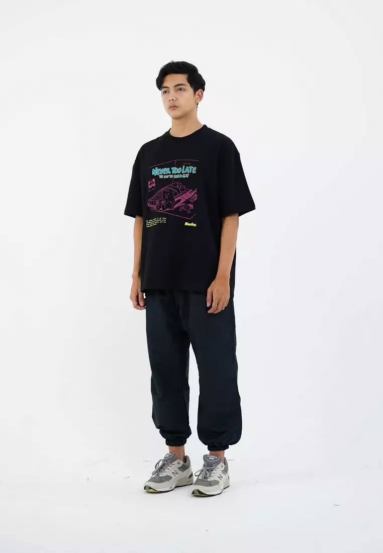 Moutley Men's T-Shirt Short Sleeve Oversized Fit Cotton Never Too Late OL-140125
