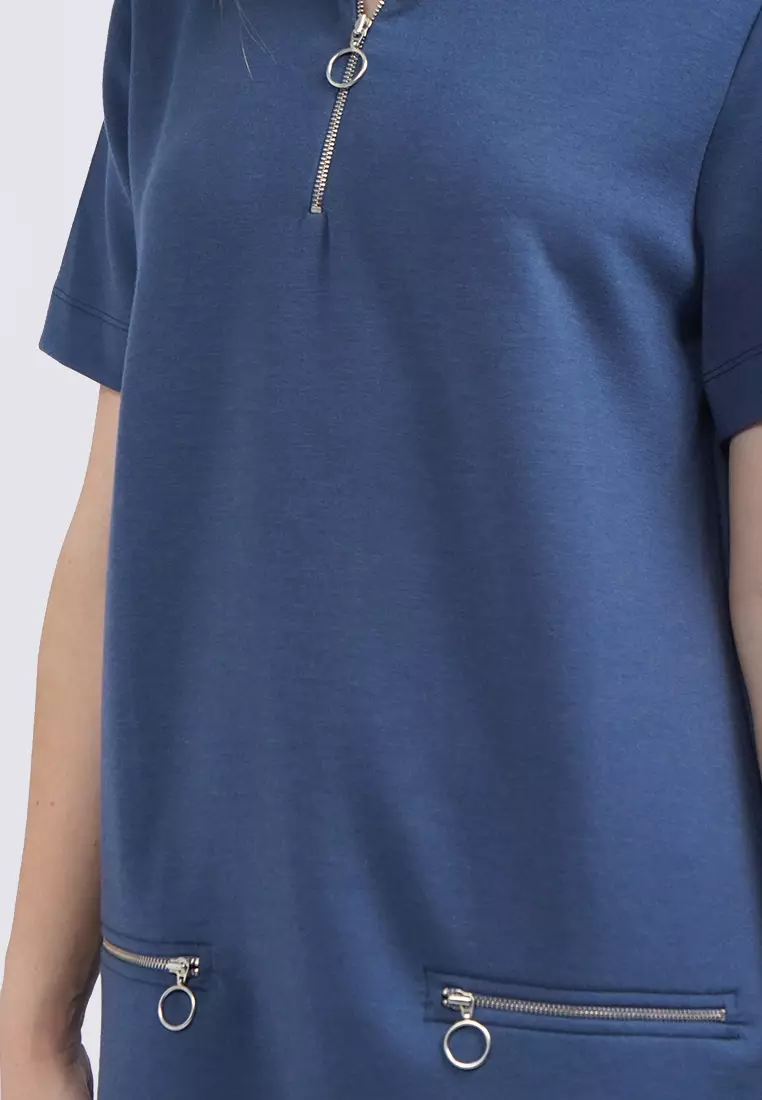 Mini Dress with Zipper Details DARK BLUE