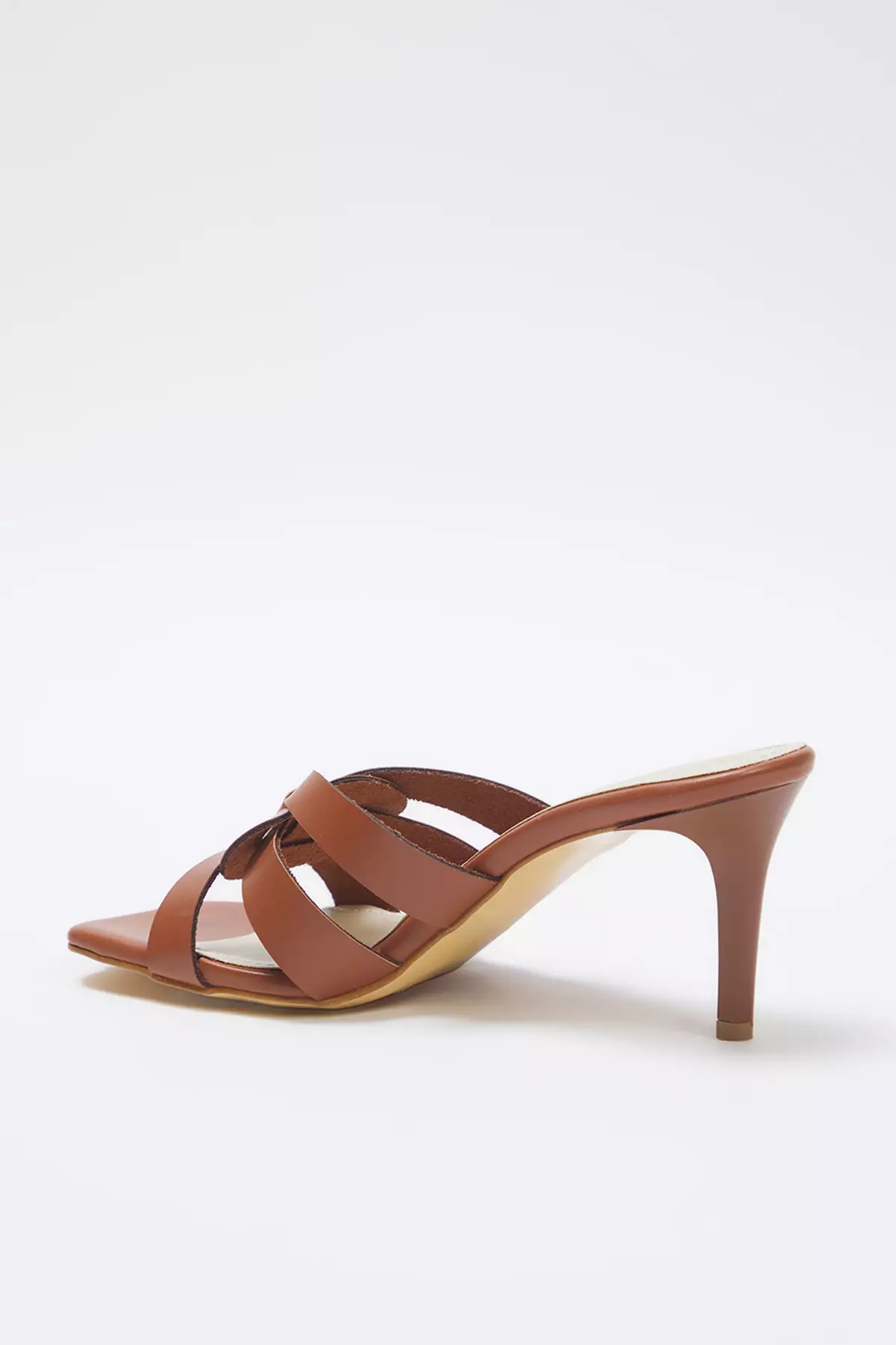 Tan Square Toe Women Thin Heels Slippers Takss25To00083