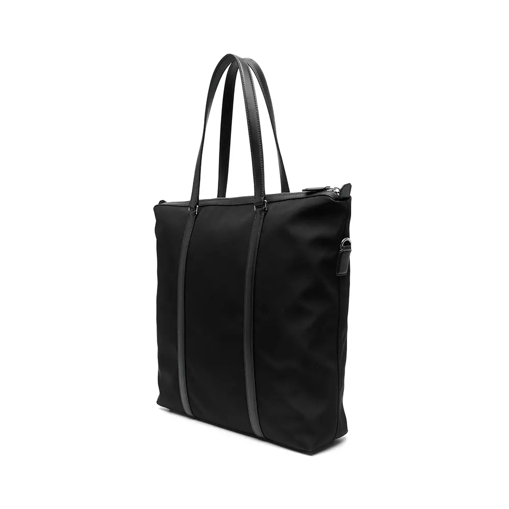 Code Zip Tote Bag Nylon and Calfskin Leather Black Red