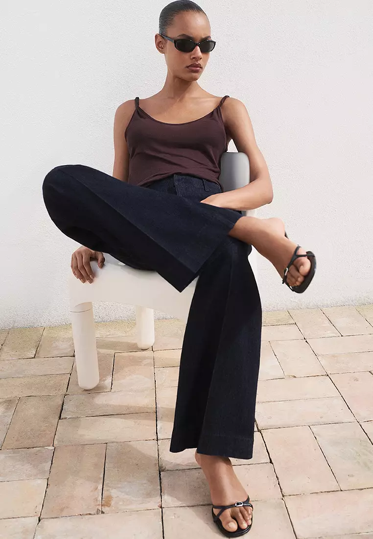 High-Waisted Wide Leg Denim Trousers