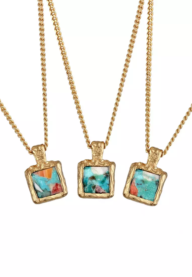 EXCLUSIVE Kalung Perhiasan Perak 925 Wanita Pendant Turquoise Gold Plated