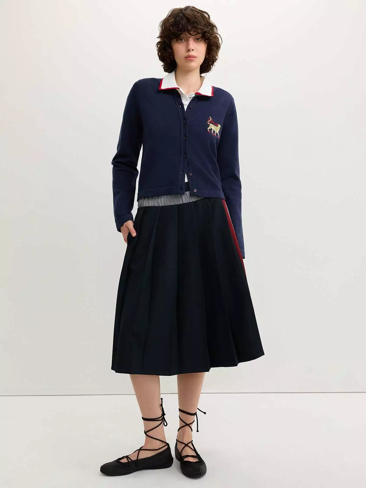 Pomelo - Cardigan Wanita - Embroidered Cardigan - Navy