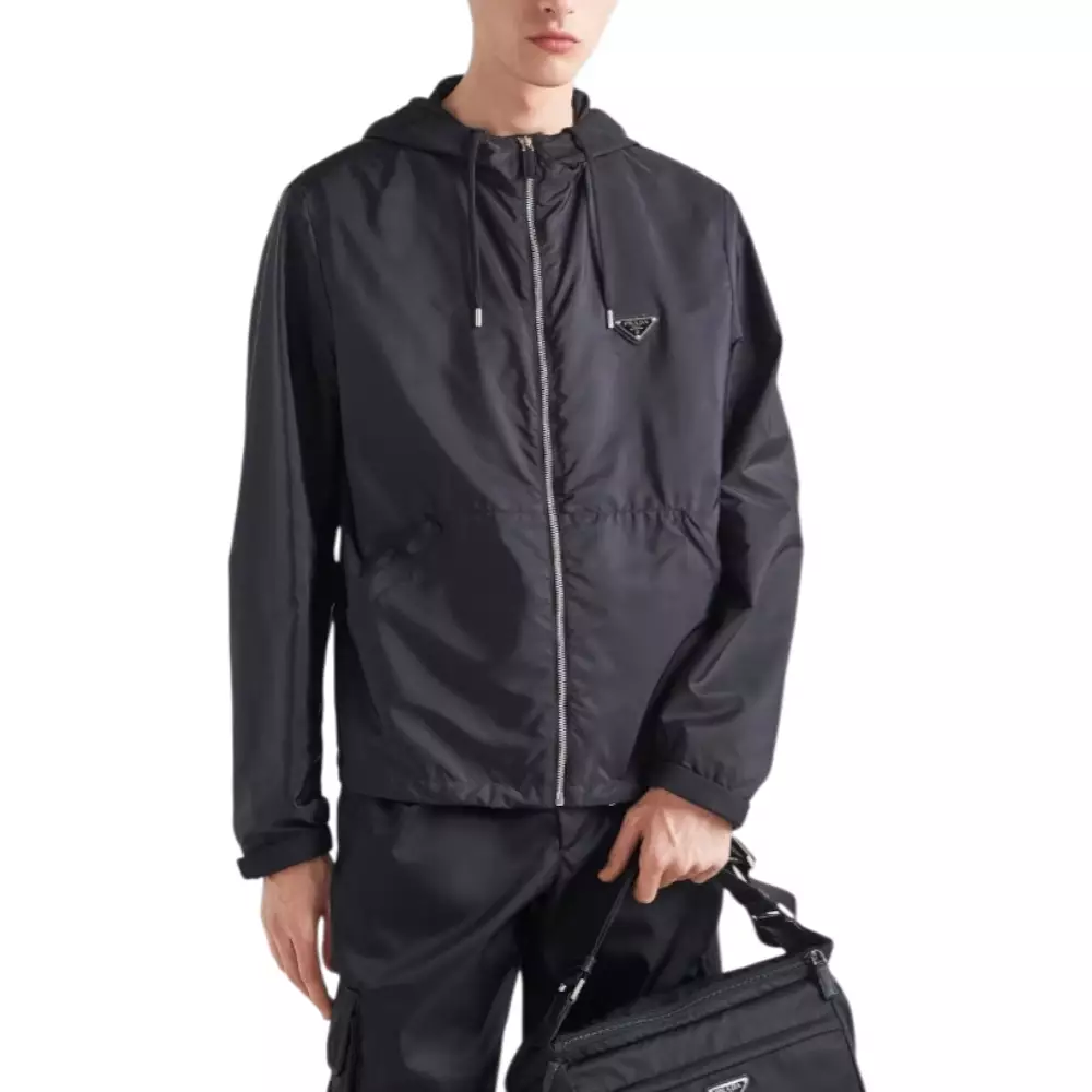 Re-Nylon Hooded Collar Zipper Jacket Black