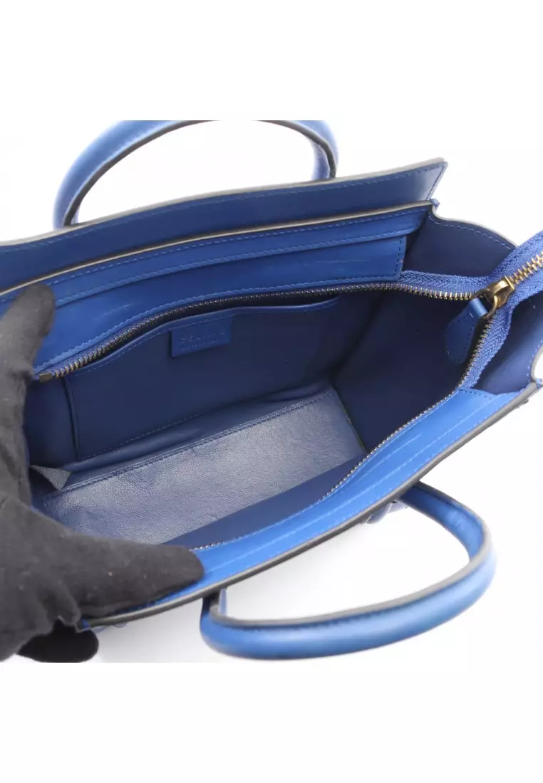 Pre-Loved Celine luggage nano shopper Handbag leather blue 2WAY