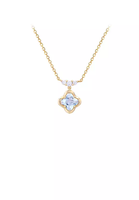 925 Sterling Silver Plated Gold Fashion and Elegant Four-leaf Clover Pendant with Cubic Zirconia and Necklace - Luxurious Look