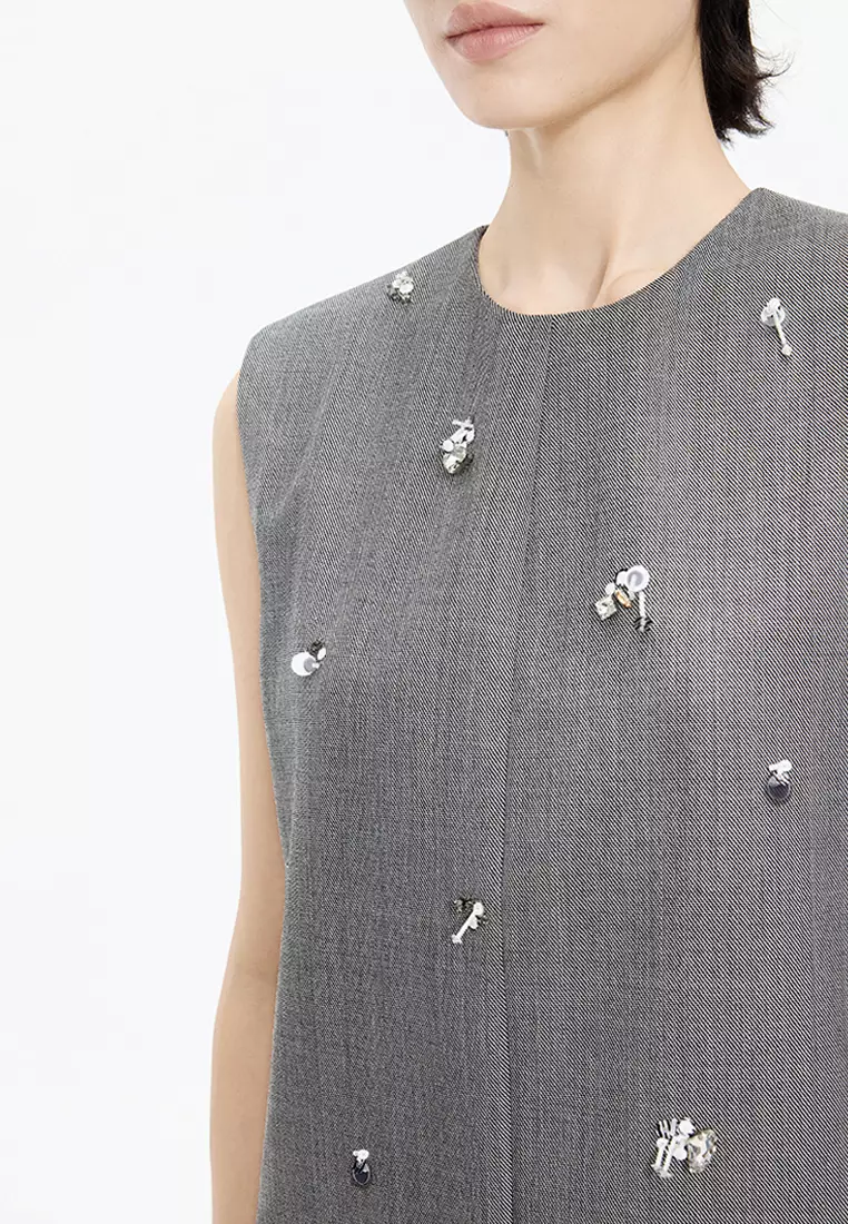 【輕禮服】混紡立體圖形X型無袖連衣裙