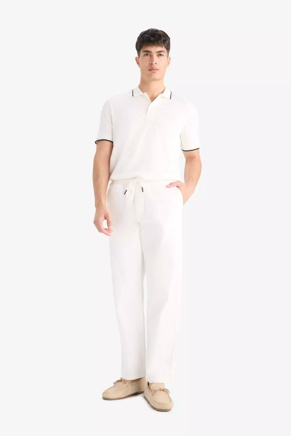 Regular Fit Polo Neck Short Sleeve Textured White Pique T-Shirt E2621Ax25Sm