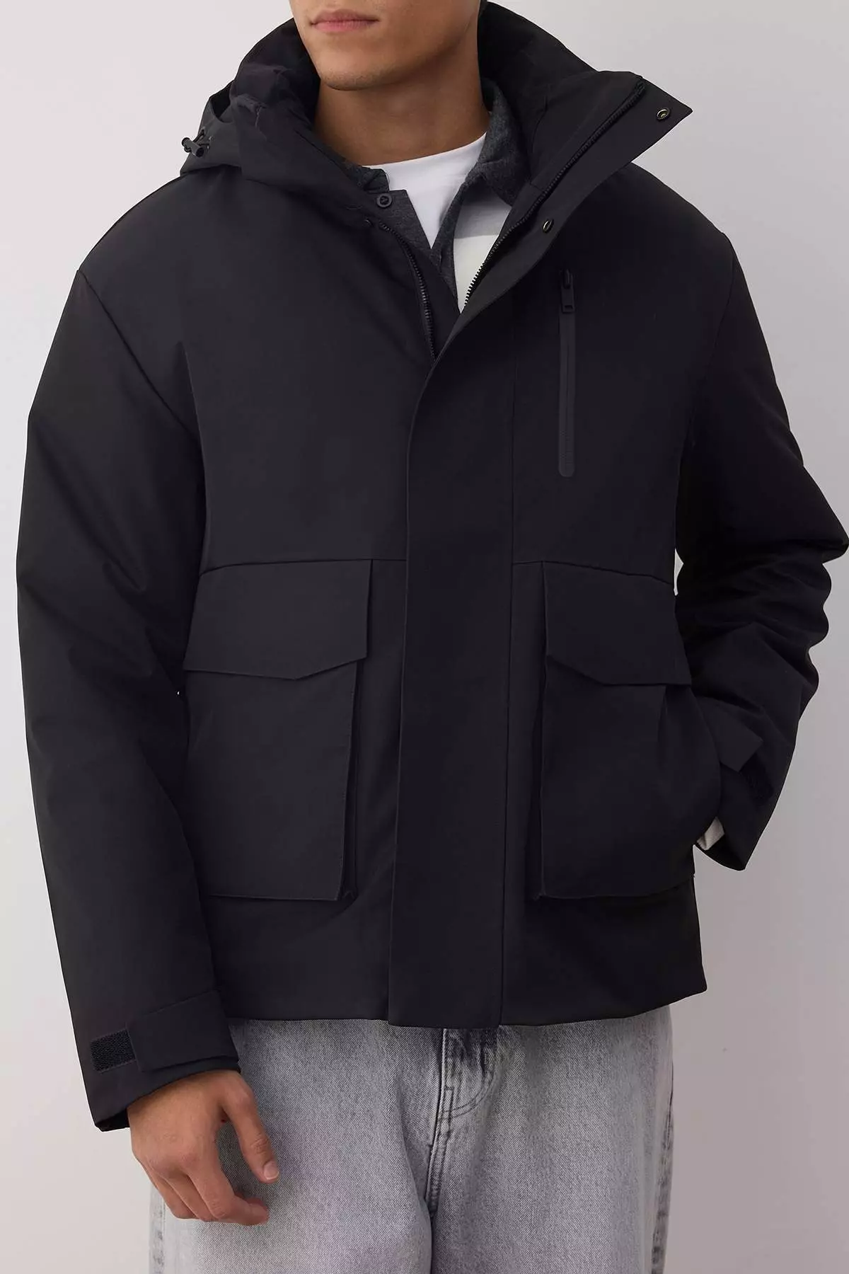 Black Fitted Winter Parka Thick Men'S Coat Tmnaw26Mo00007