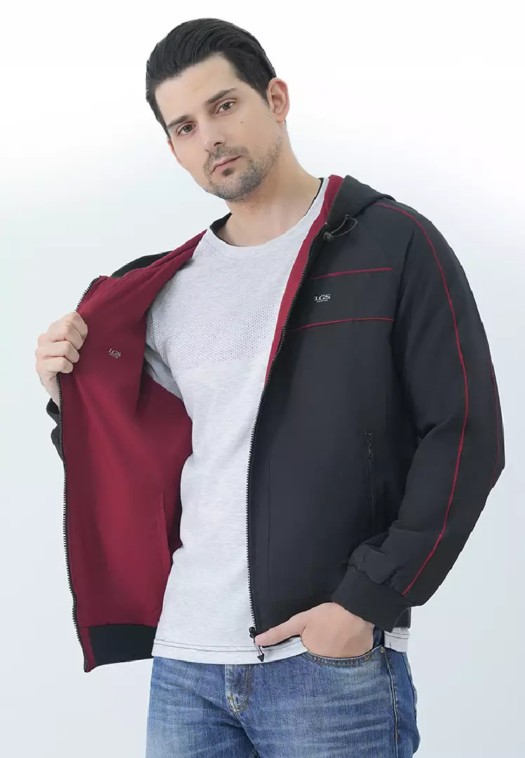 LGS - Jaket Pria - 2 Side - Hitam Merah - Model Hoodie Zipper - JJK.558.210.001.C