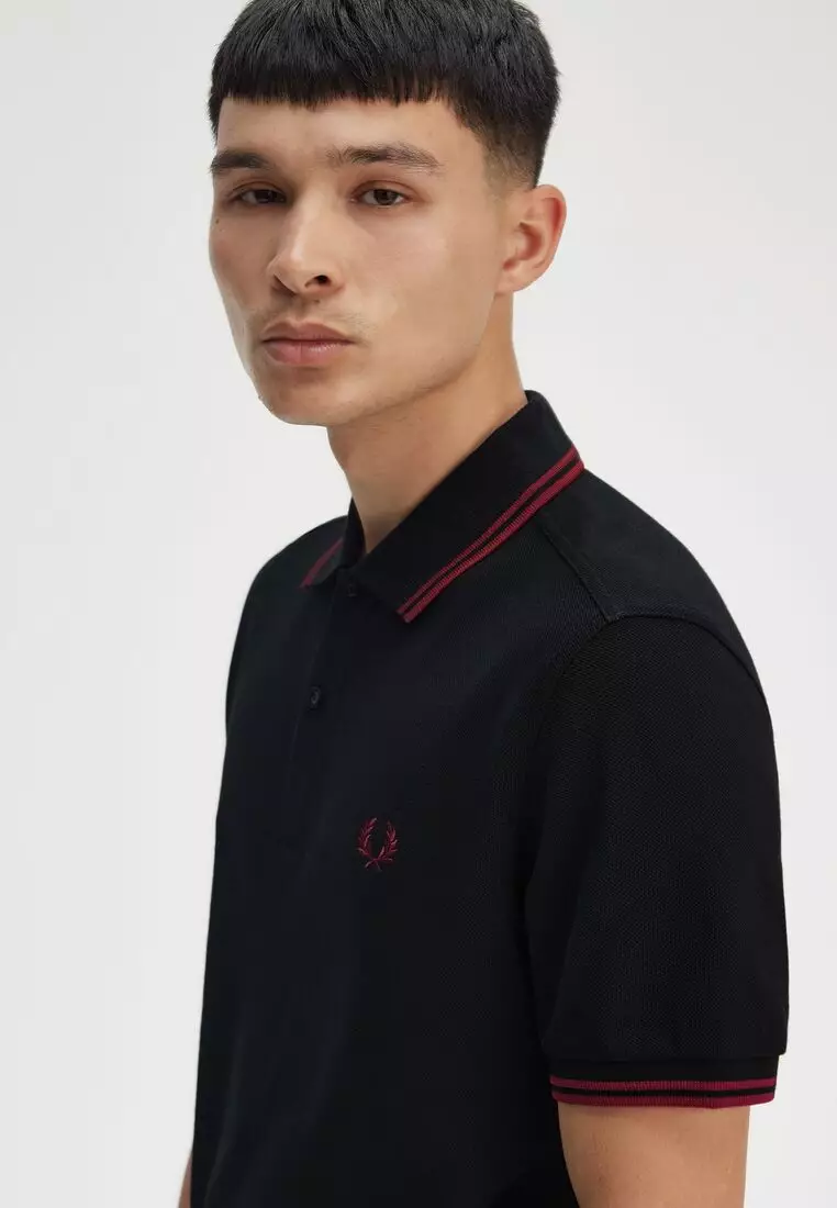 Fred Perry M3600 Twin Tipped Fred Perry Shirt (Black / Burnt Red / Burnt Red)