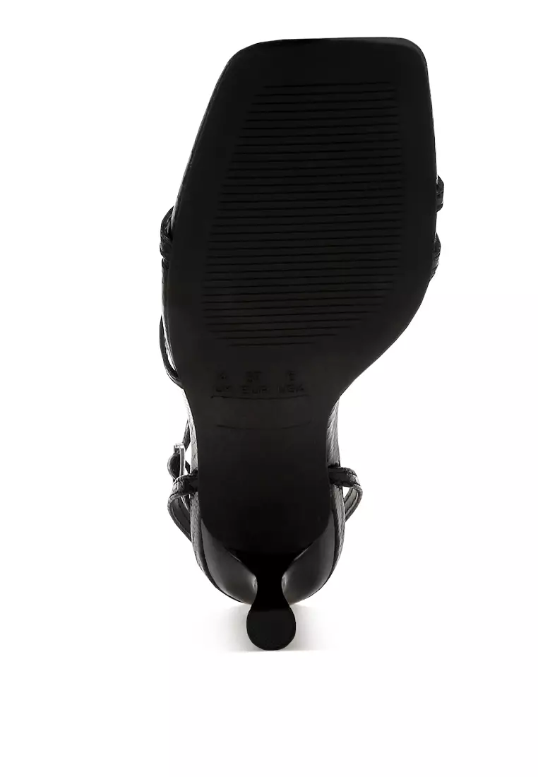 Sandal Bertali Kulit Imitasi Hitam