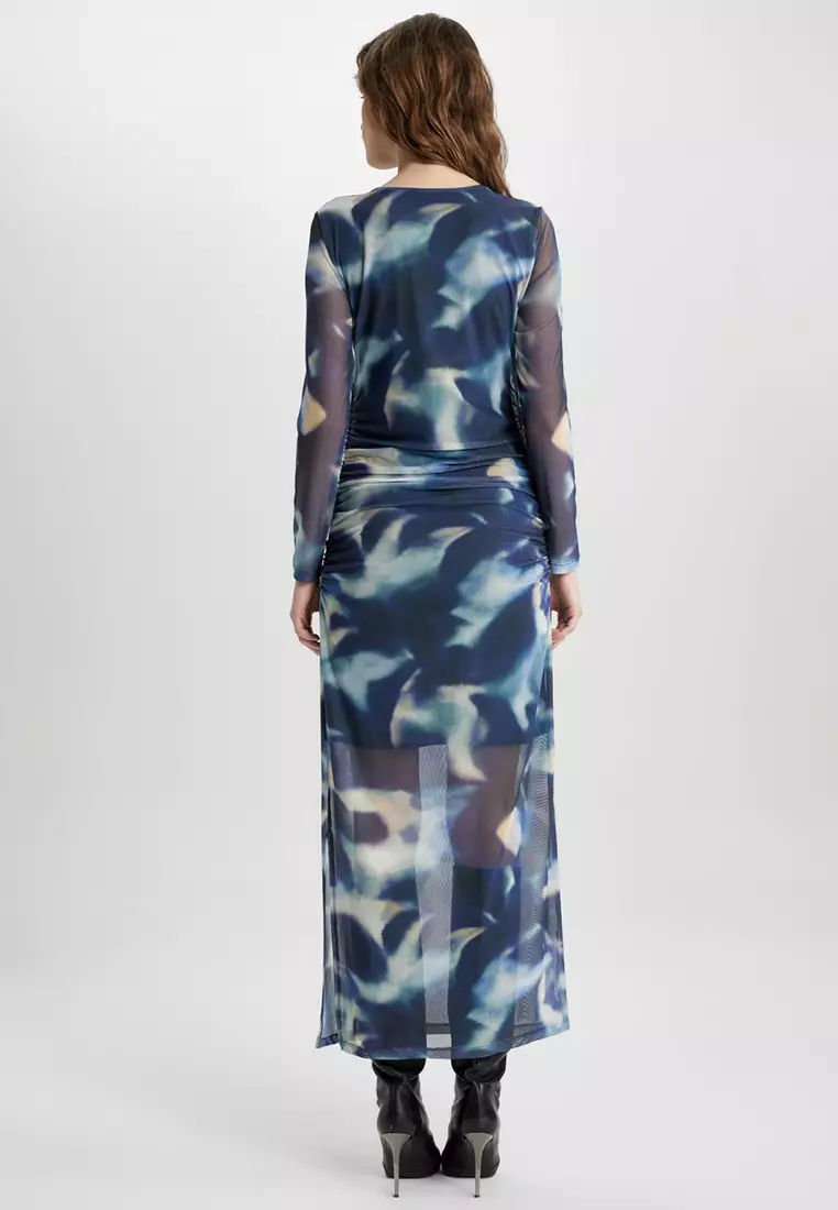 Printed Tulle Midi Dress