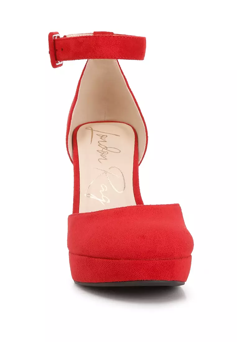 Sandal Tumit Platform Tali Pergelangan Kaki Merah