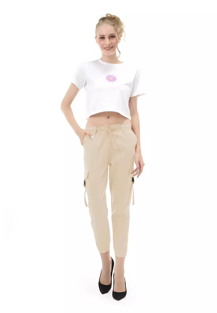 Jourel Celana Panjang Kasual Wanita Jogger Cargo Pants Material Cotton Drill ORIGINAL - Cream