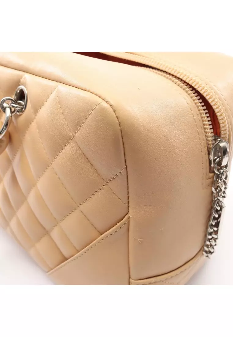 Pre-Loved Chanel Cambon line Bowling Bag Shoulder bag leather Patent leather beige silver hardware