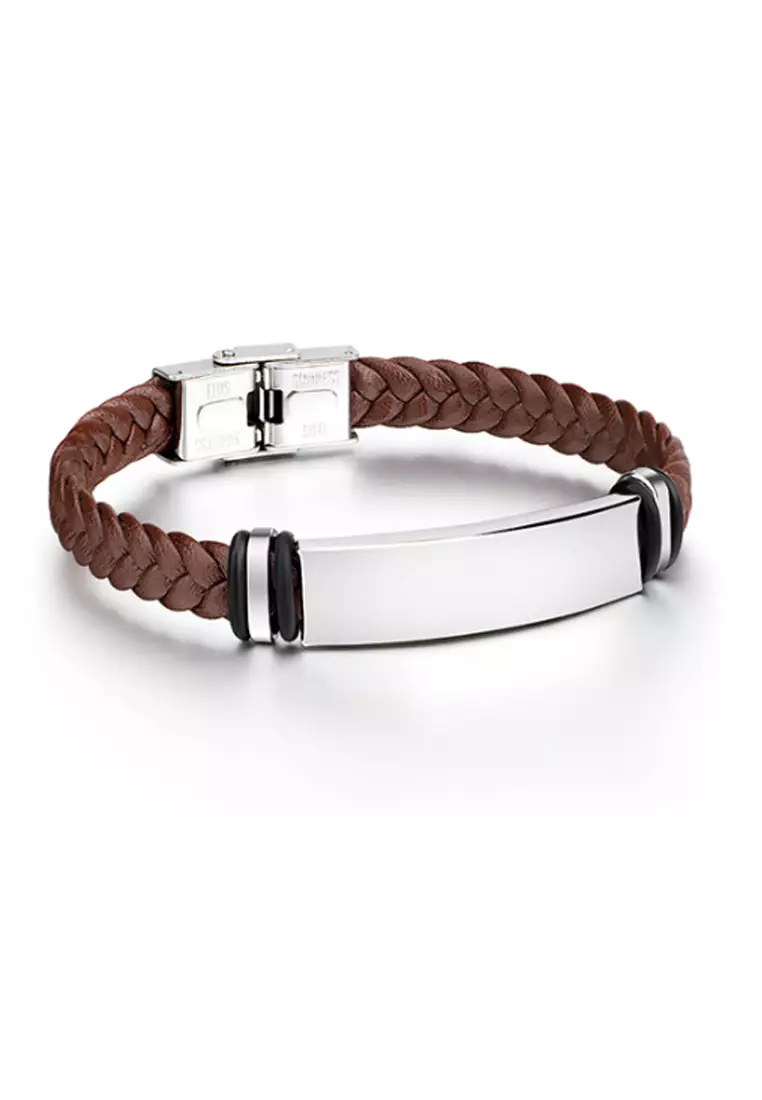 Brown Faux Leather Braided Bracelet (Circumference 21cm) (KJBR16097)