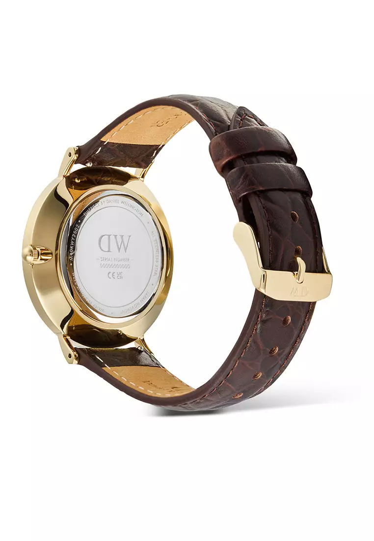 Classic 40mm Roman Numerals Date Dark Brown Croc Belly Gold - Men Watch stainless steel Leather strap watch DW Official Authentic Original 男士手錶 不銹鋼 真皮 手錶 DW 官方 正品