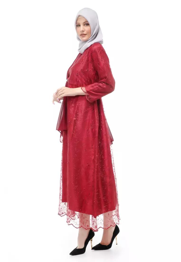 Anita Gaun Long Dress Wanita Regular Fit - Maroon