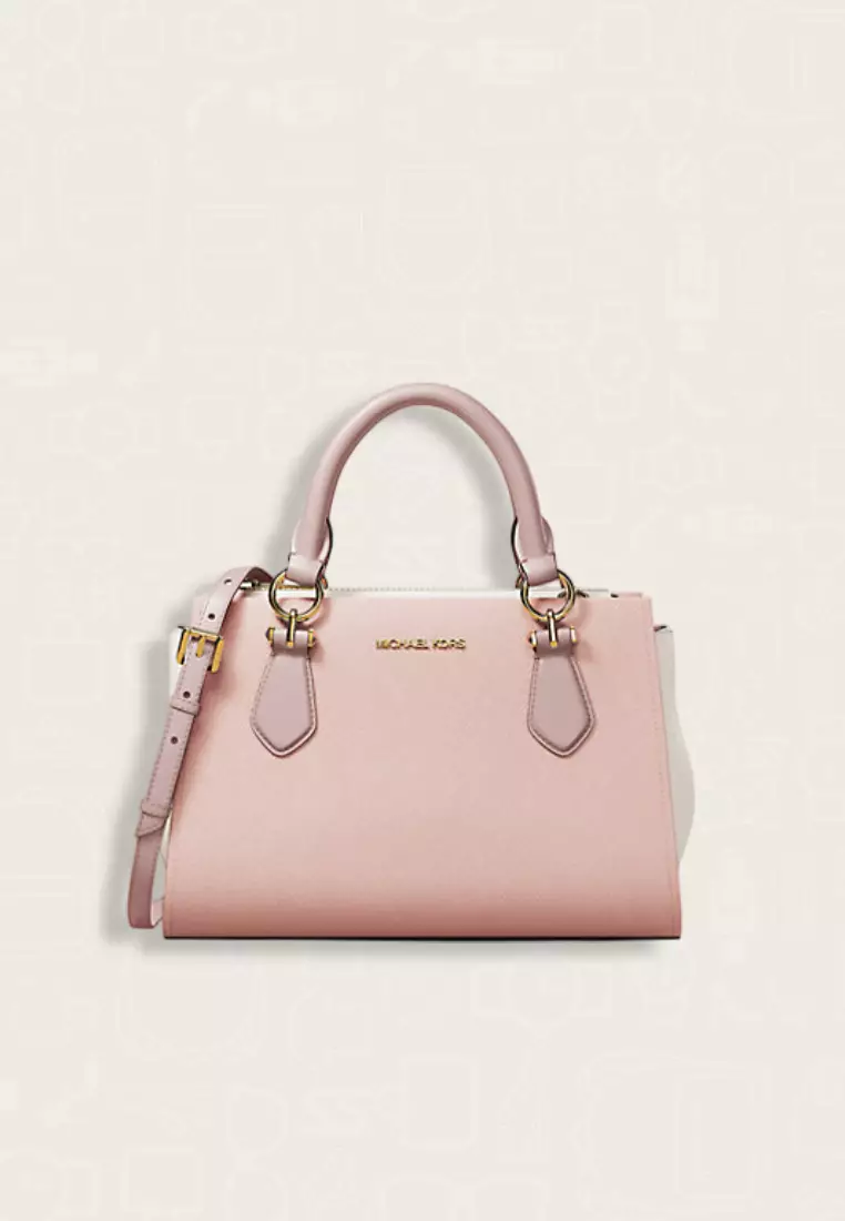 Michael Kors Marilyn Small Color-Block Saffiano Leather Messenger Bag Powder Blush Multi