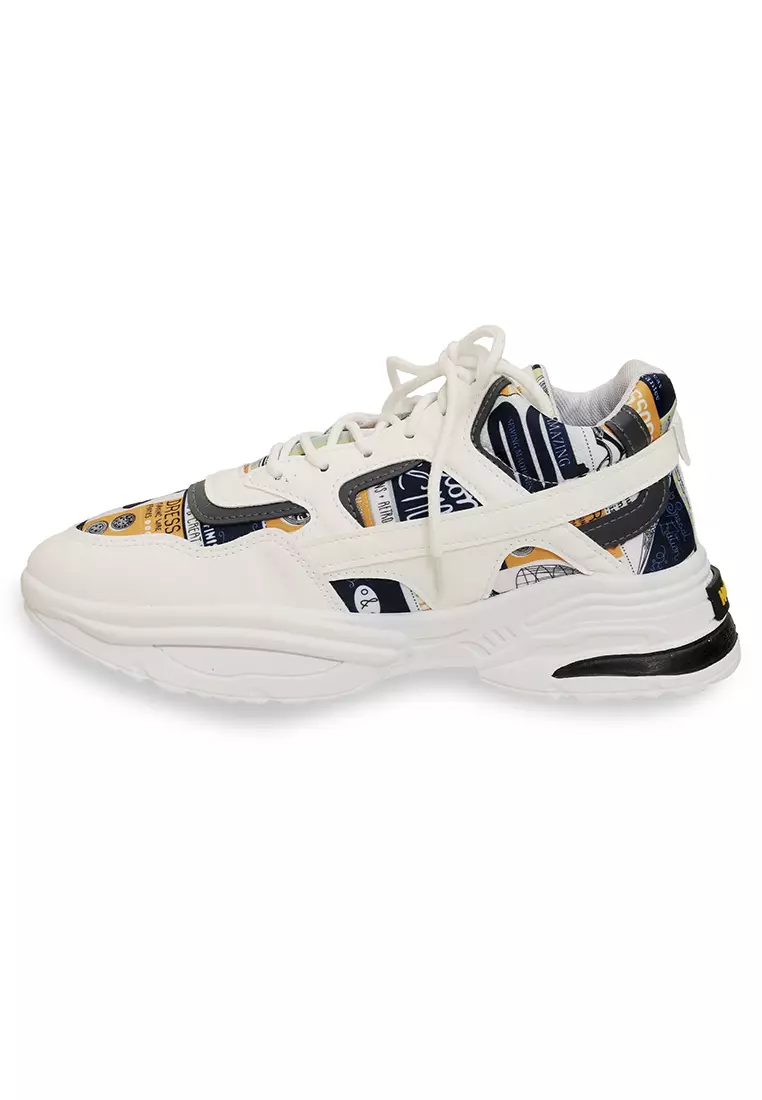 Anando Sepatu Sneakers Pria Stylish Design Casual Sporty Shoes Ringan Material Leather ORIGINAL - White Orange