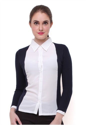 LGS - Regular Fit - Kemeja Wanita - Model Sweater - Lengan Rajut - Putih