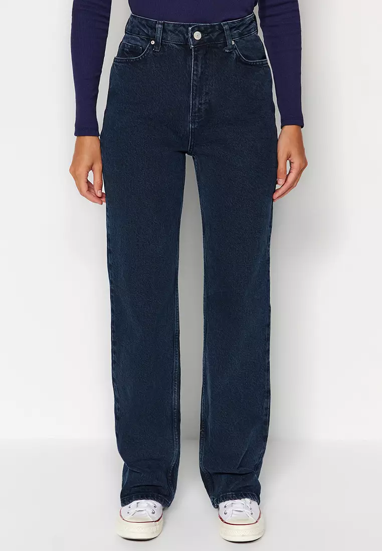 Buy Trendyol More Sustainable High Waist Comfort Wide Leg Jeans in Midnight  Blue 2024 Online