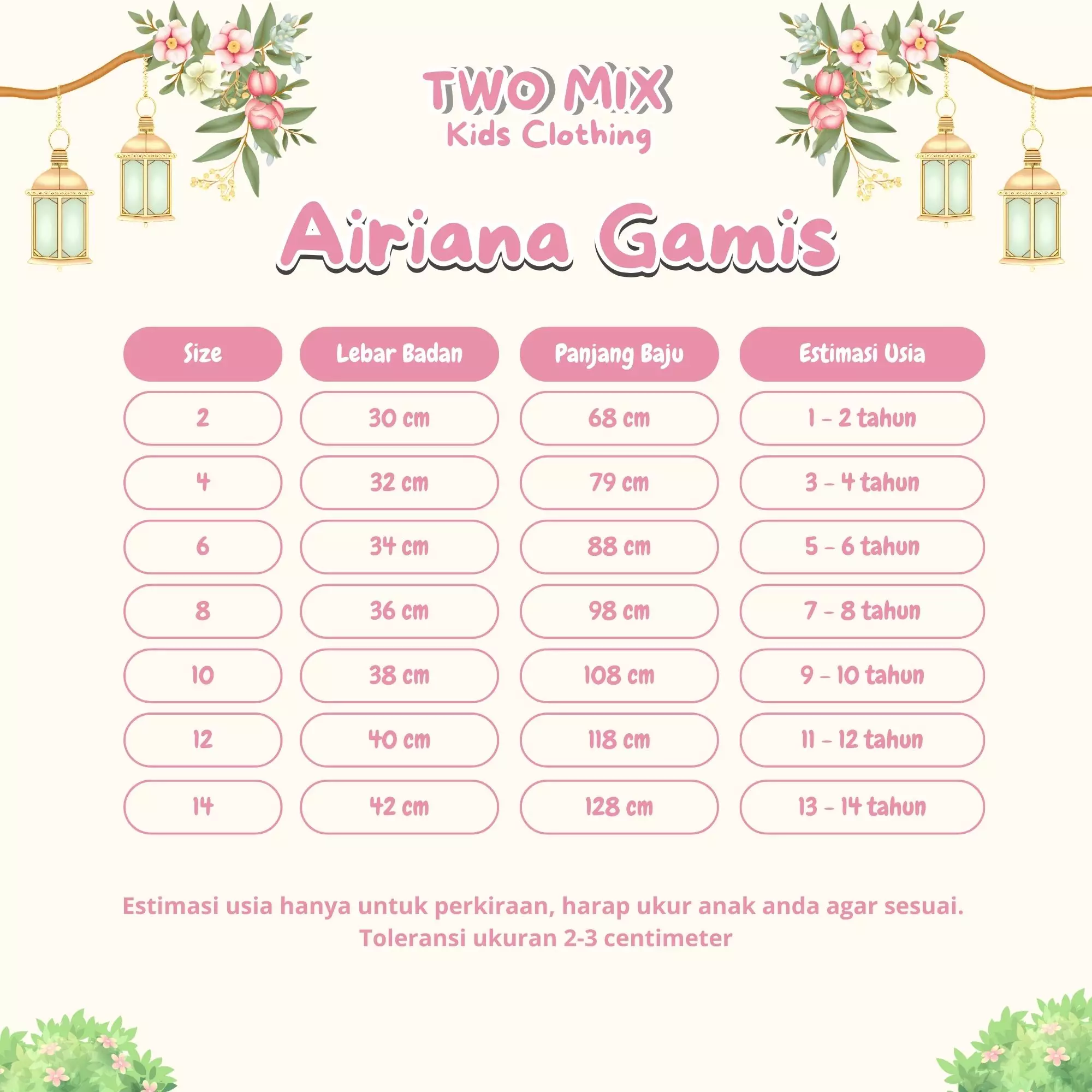 Two Mix - Airiana Gamis Baju Muslim Anak Perempuan Lebaran 2025 2-14 Tahun 4433 Peach