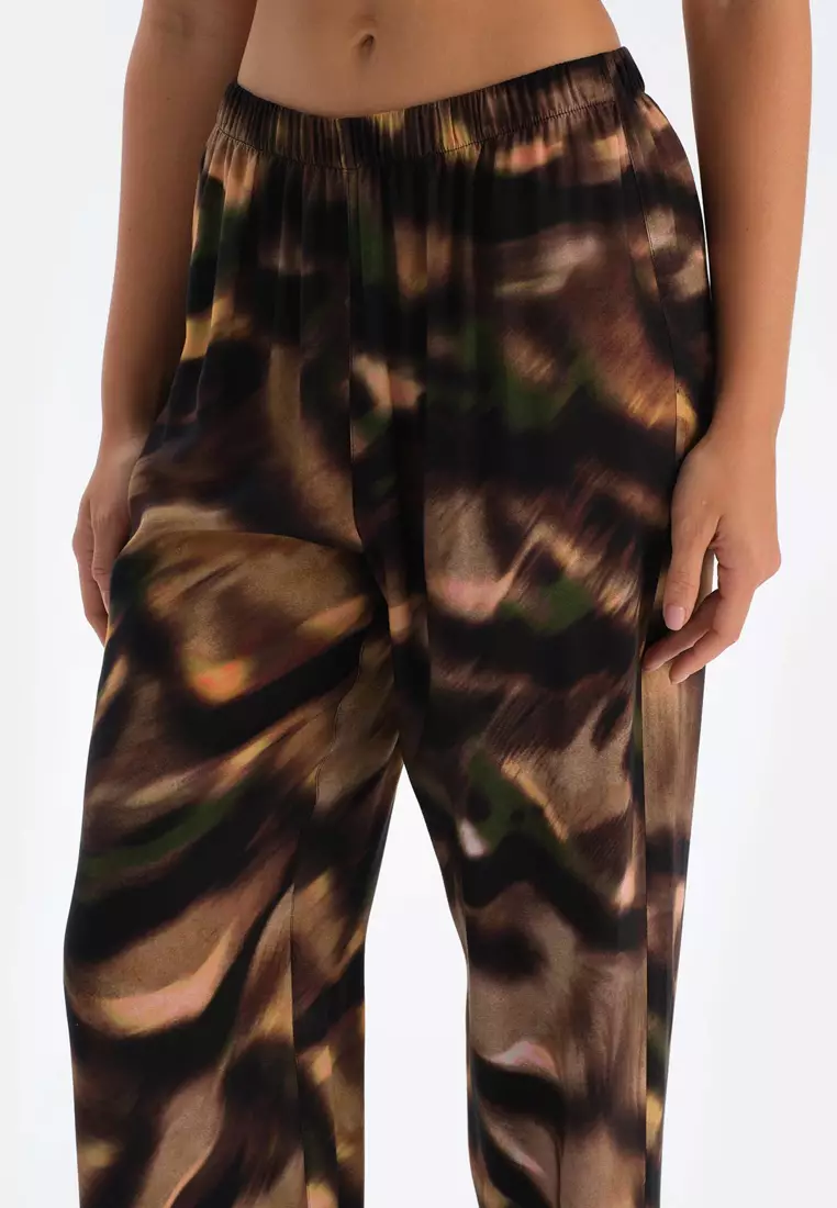 Brown Trousers, Degrade Print, Regular, Long Leg, Sleepwear for Women