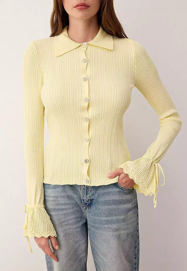 Ribbed Polo Collar Knitwear Cardigan
