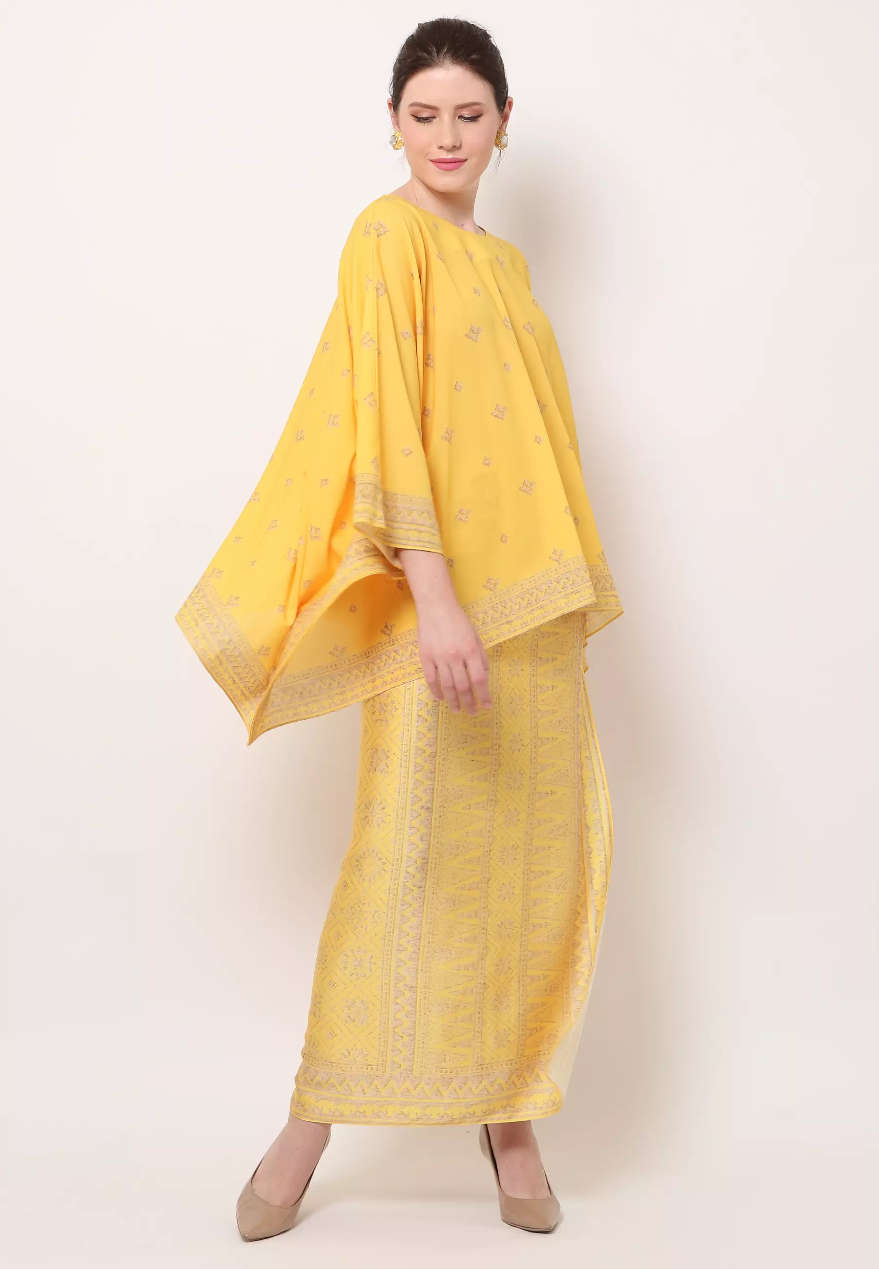 Kanzi Collection Songket R-Neck Yellow Sarong Set