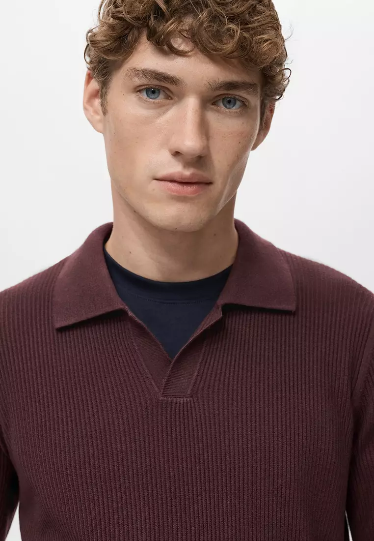 Cotton-Blend Ribbed Polo Sweater