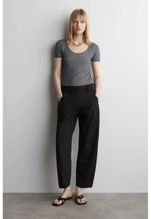NYLON BARREL-LEG TROUSERS