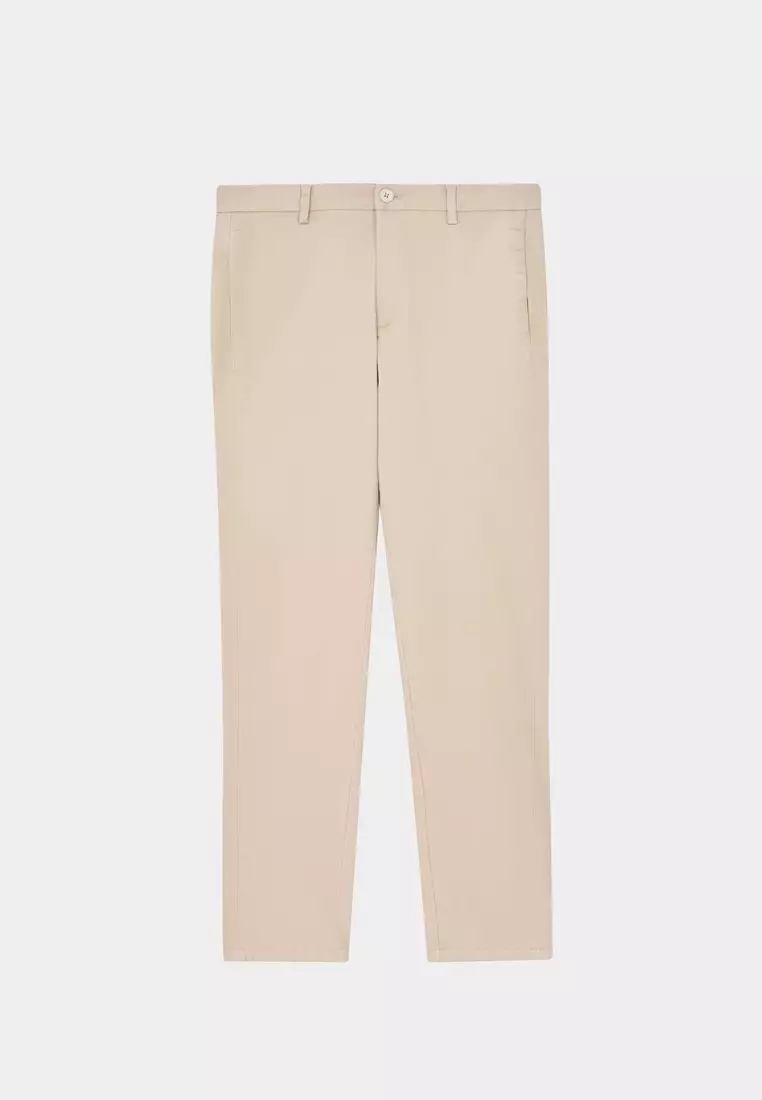 Beige Side-seam Slim Fit Stretch Chinos