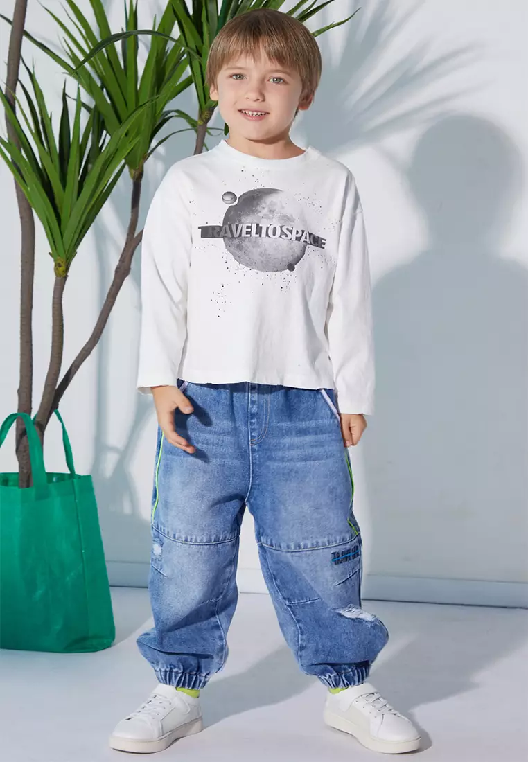 Denim Joggerpants With Ripped Design