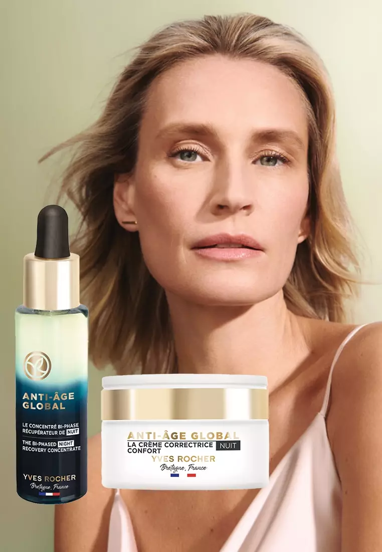 Anti Aging Comfort Night Moisturizer Face Cream 50ml & Bi-Phased Night Concentrate Serum 30ml for Wrinkes Fine Lines Sagging and Aging Skin Skin Care