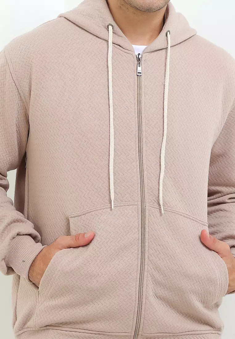 SYZLO Jaket Hoodie Zipper Maze Cotton Fleece - Beige