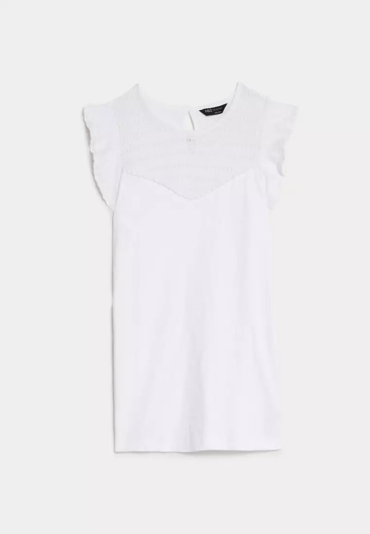 Buy White Cotton V Neck Embroidered Cami Top For Women by Nika by